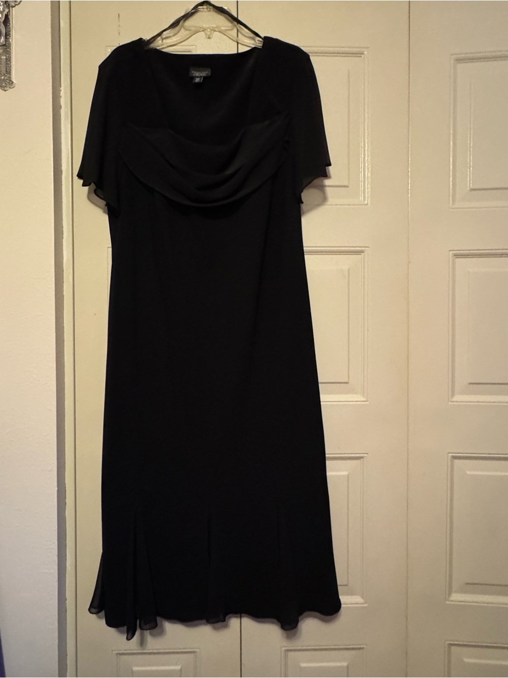 dressbarn Black Midi Dress with Drape Bodice and Flutter Sleeves
